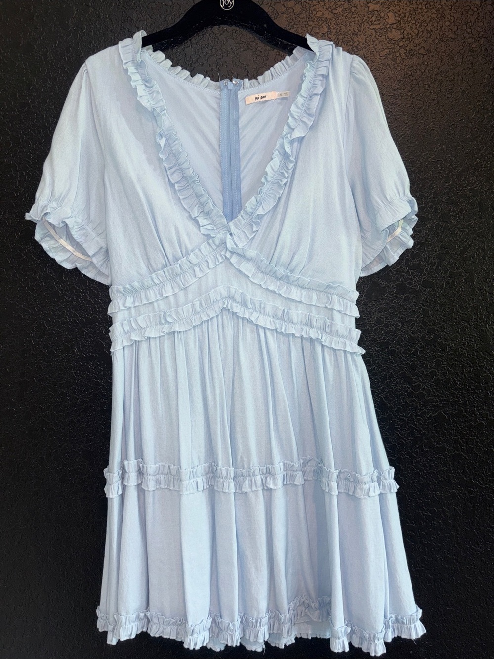 Mi Ami Light Blue Ruffle V-Neck Mini Dress